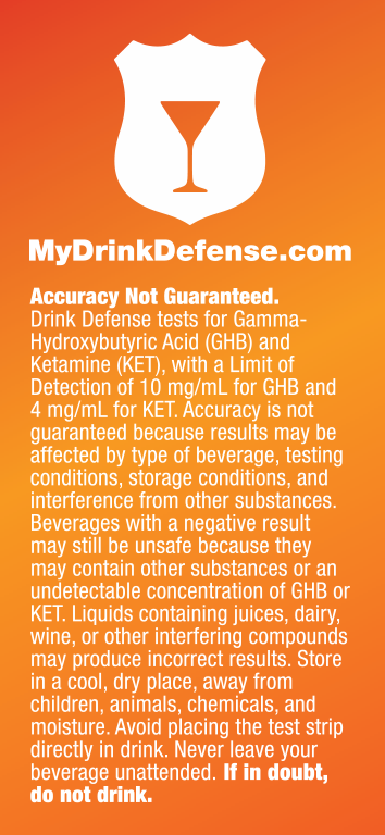 Drink Defense: Spiked Drink Test Card for GHB & Ketamine