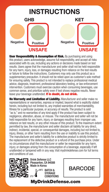 Drink Defense: Spiked Drink Test Card for GHB & Ketamine